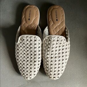 Birdies Cream Leather Woven Mules